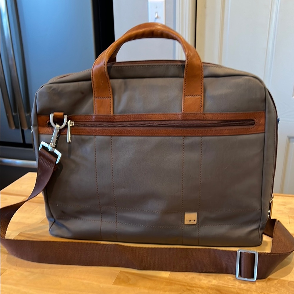 Knomo Brown and Gray Professional Briefcase with Leather Accents